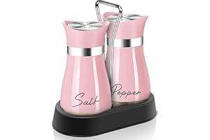 ARROZON Pink Salt and Pepper Shakers Set with Holder,4 oz Kitchen Decor and Accessories Home Essentials Cute Household Items for Mother's Day Housewarming Gift Refillable Design (Pink)
