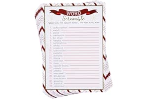 Blue Panda Christmas Word Scramble Game - 50 5x7 in Red, Green & White Traditional - Includes 2 Answer Keys & Adult Christmas Activity Sheets - Family Reunion Unscramble Words & Party Activity