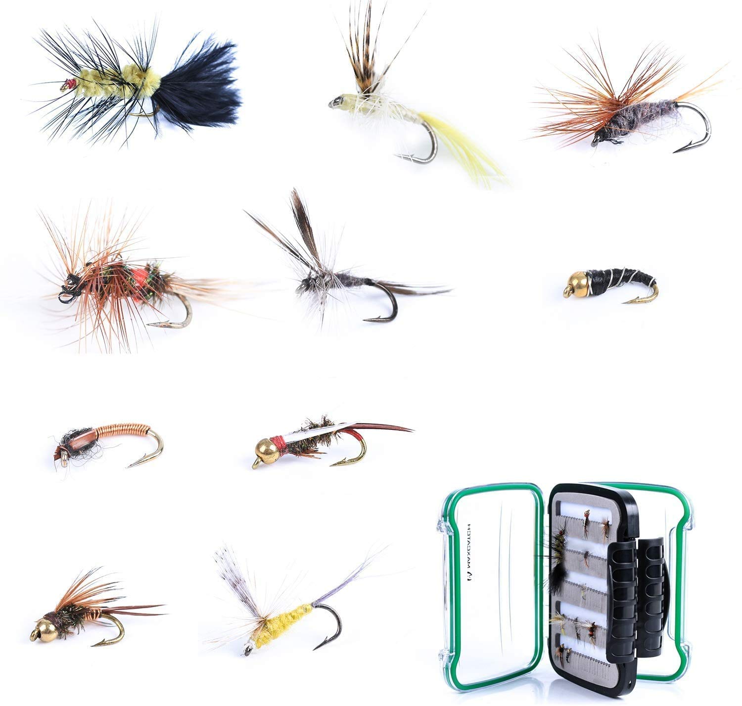 MAXIMUMCATCH Fly Fishing Flies Kit - Dry/Wet Flies, Nymphs, Streamers, 15PCS Handmade Lures