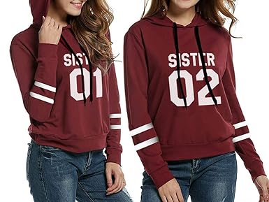 Beste Freunde Kapuzenpullis für Zwei Damen Mädchen Friends Pullover Sweatshirts Sister Pulli Ärmeln mit Streifen Freundin Hoo