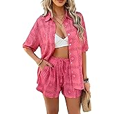 KAOBIO Women's 2 Piece Outfits Boho Tropical Print Short Sleeve Shirts Lounge Shorts Summer Vacation Hawaiian Matching Sets