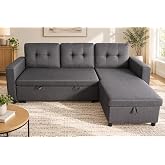howcool 82" Sleeper Sofa Bed, L-Shaped Pull Out Couch with USB &amp; Storage | Convertible 3-Seat Sectional Sofa, USB &amp; Type-C, Side Pocket, Storage Chaise, for Living Room, Apartment, Dark Grey, Linen
