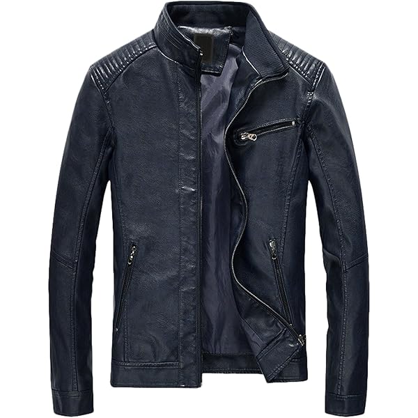 Fairylinks Leather Jacket Men Slim Fit Motorcyle Lightweight