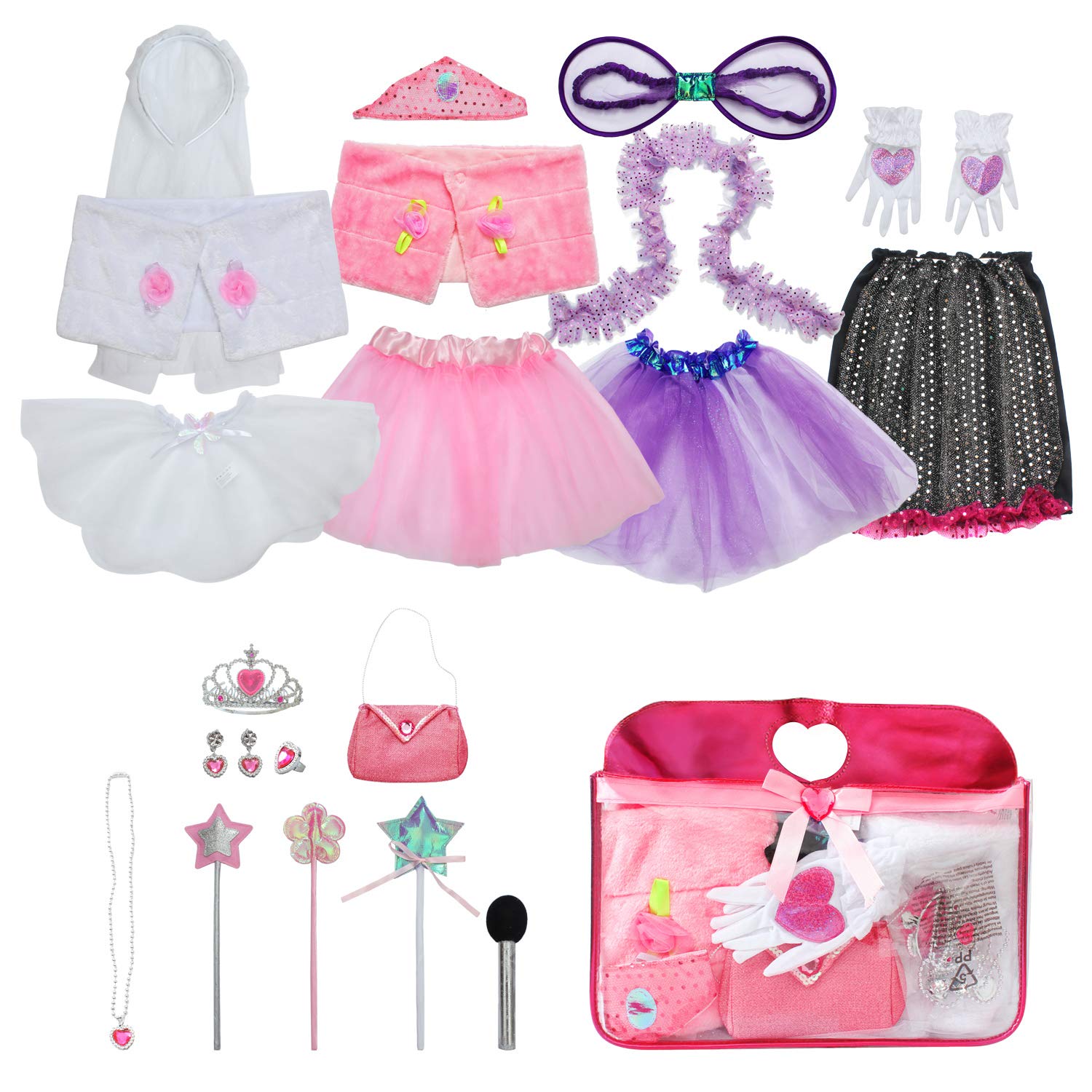 Toiijoy Girls Dress up Trunk,Princess,Fairy,Mermaid,Ballerina,Bride,Pop