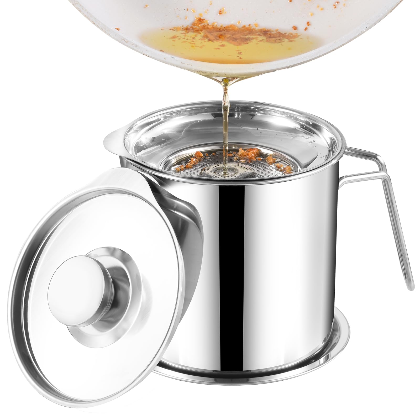 Photo 1 of *MINOR DAMAGE - USED*
DIY HOME Bacon Grease Container, 1.8L / 61fl oz Cooking Oil Storage Strainer Oil Filter with Fine Mesh Strainer 304 Stainless Steel Grease Can for Kitchen Fat Storage