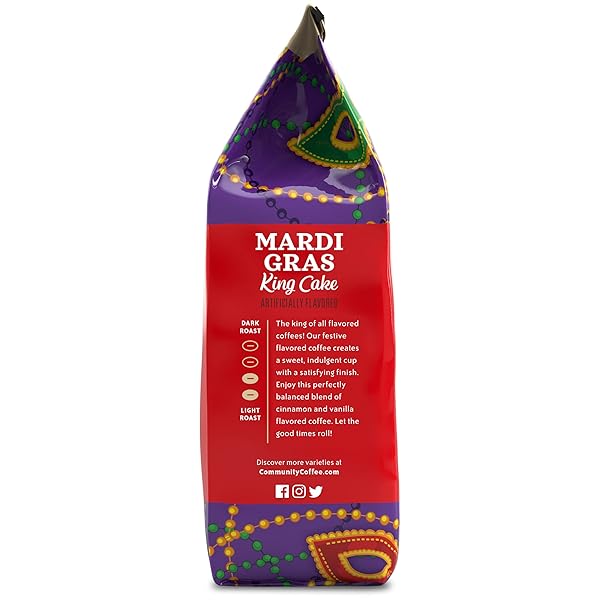 COMMUNITY COFFEE MARDI GRAS KING CAKE FLAVORED 12 OUNCES, MEDIUM ROAST GROUND COFFEE, 12 OUNCE BAG (PACK OF 1)