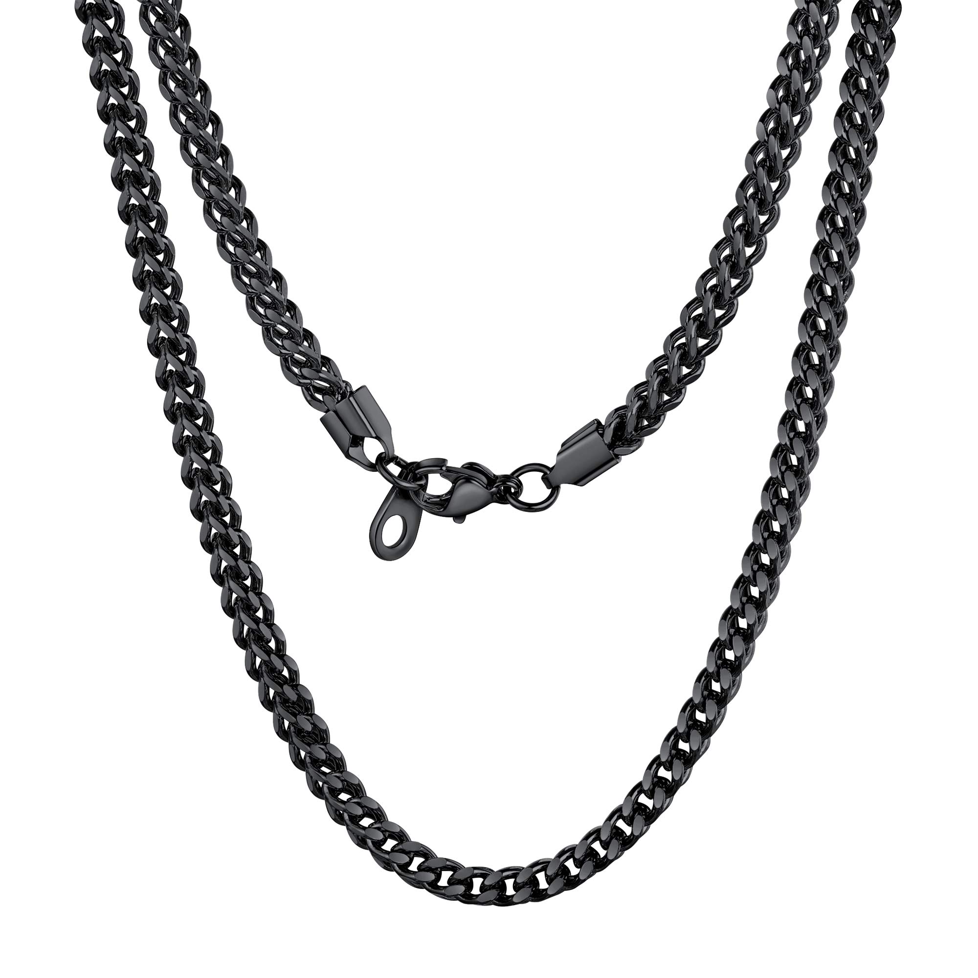 U7 Long Men Chain 30 Inch Black Cuban Necklace Mens Chains for Women