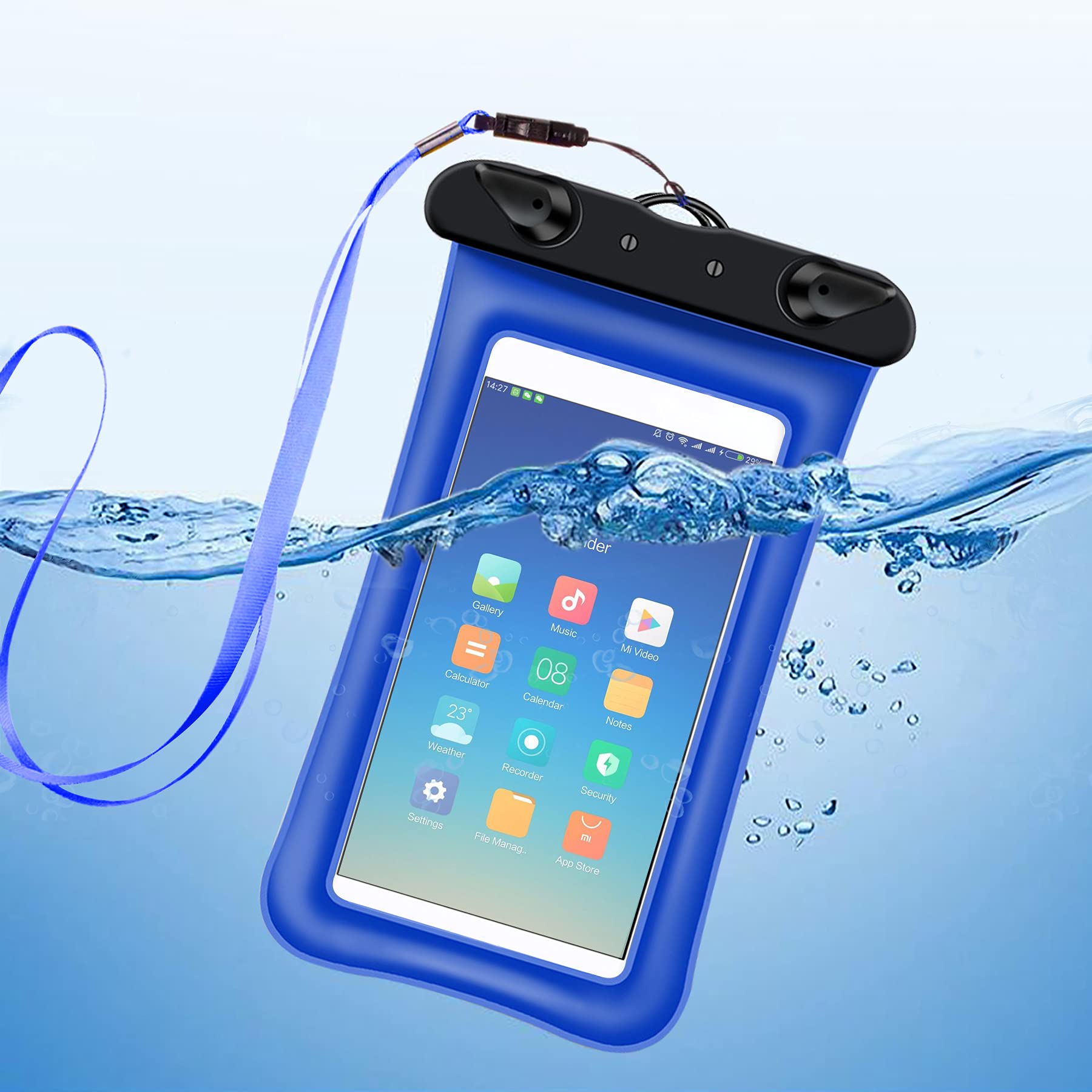 Waterproof Phone Bag Floating,Swimming Phone Case Underwater Cellphone,IPX8 Universal Smartphone Pouch with Neck Lanyard Outdoor Beach Water Park Snorkeling Dry Bag for iPhone Plus up to 7 Inch,Blue