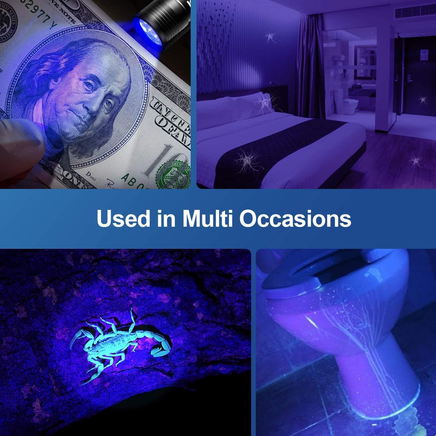 morpilot Black Light, 2 Pcs UV Handheld Blacklight Flashlights 12 Led 395nm Mini Light Torch Detector for Pets Urine and Stains - - 