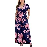 COSSEN Womens Plus Size Maxi Dresses for Curvy Women 2025 Casual Ladies V Neck Flowy Swing Long Dress with Pockets XL-5XL