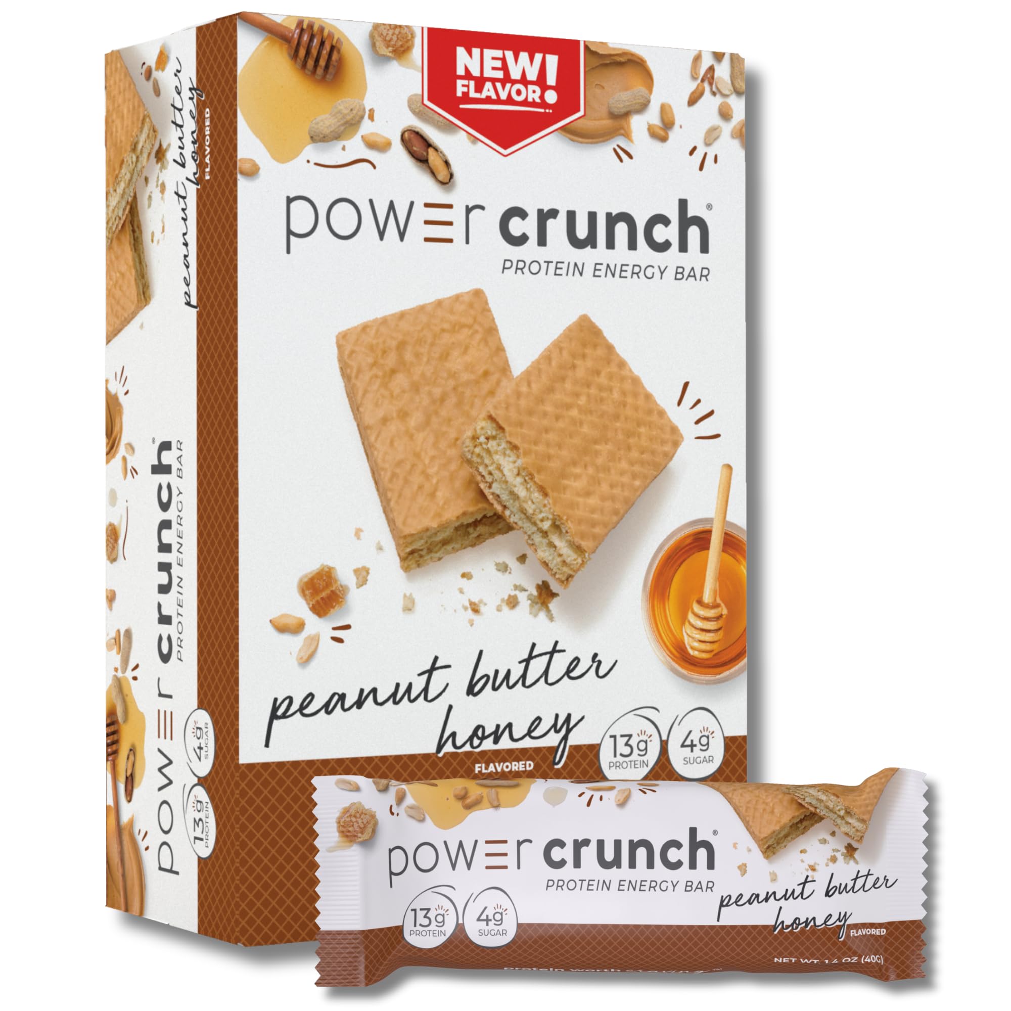 Photo 1 of  3 packs Power Crunch Protein Wafer Bars, High Protein Snacks with Delicious Taste, Peanut Butter Honey, 1.4 Ounce (5 Count)