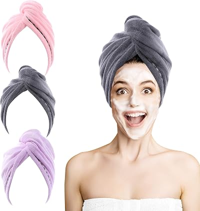 ROSSHINE Microfiber Hair Towel Wrap 3 Pack 65x25cm Turbo Turban Quick Dry