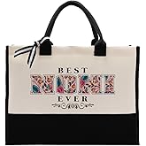 Gkwa Cotton Canvas Tote Bag for Women for Noni, Travel Beach Canvas Tote, Medium, Black