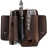 Gentlestache Leather Sheath for Leatherman Multitool Sheath EDC Pocket Organizer with Clip for Belt and Flashlight Holster Multitool with Pocket Clip Darkbrown