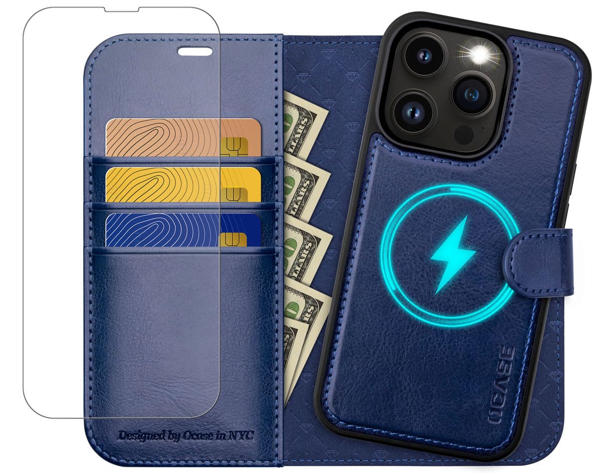 Photo 1 of OCASE for iPhone 13 Pro Detachable Wallet Case with Card Holder, [2 in 1] PU Leather Flip Folio Case with RFID Blocking Magnetic Stand Removable Shockproof Phone Cover 6.1 Inch, Blue