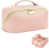 Prite Large Capacity Makeup Bag Portable Travel Cosmetic Case Pink L Waterproof