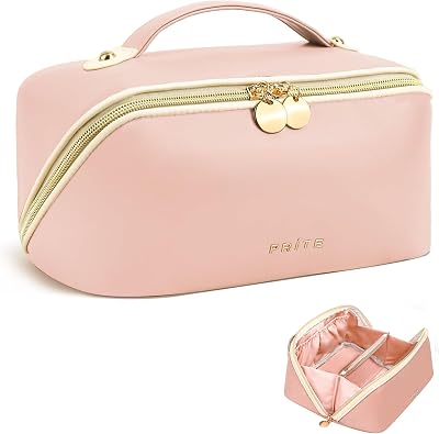 Prite Large Capacity Makeup Bag Portable Travel Cosmetic Bag Pink M