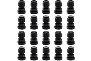 Tnuocke 20 PCS Nylon Cable Glands 3/8" NPT,Waterproof Adjustable Diameter 3-8mm Cable Connectors,Plastic Cable Gland Joints with Gaskets 3/8 NPT-BK
