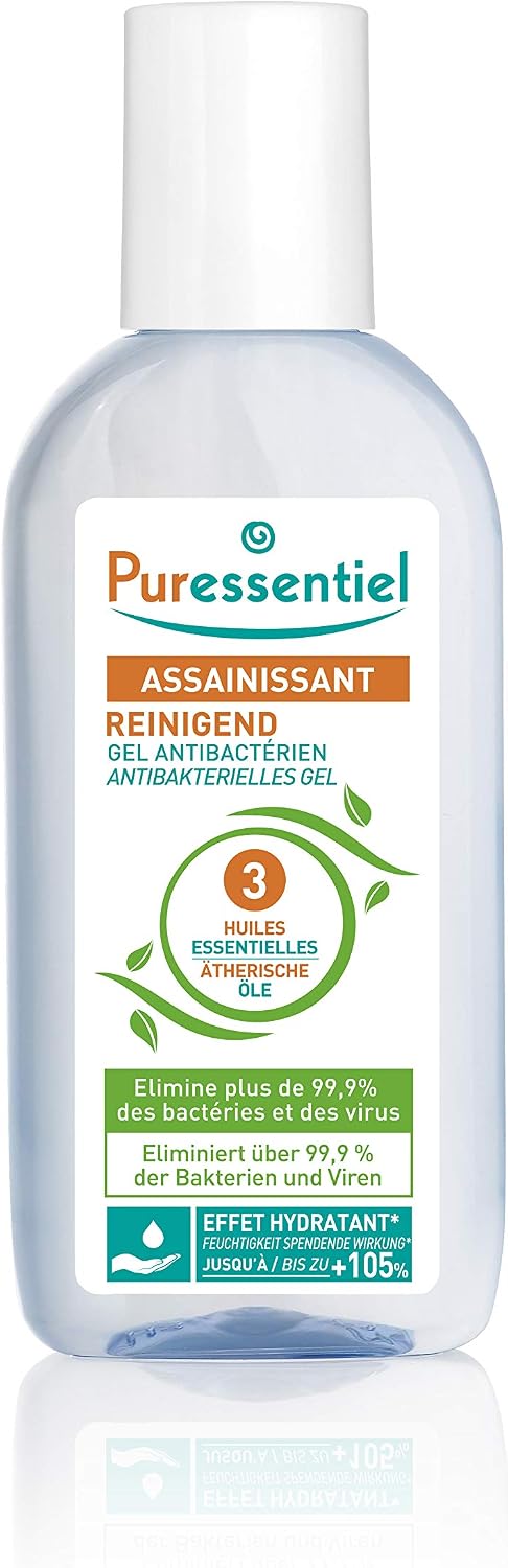 Puressentiel Purifying Antibacterial Gel 80 ml with 3 Essential Oils, Non-drying formula with Aloe Vera