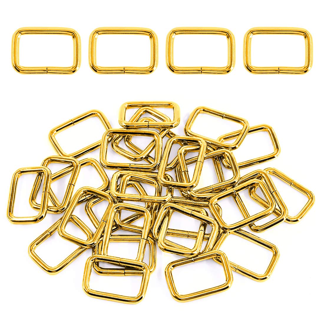 Swpeet 60Pcs 1 Inch / 25mm Gold Metal Rectangle Buckle Rings for Belt Bags DIY Accessories Keychains Belts and Dog Leash