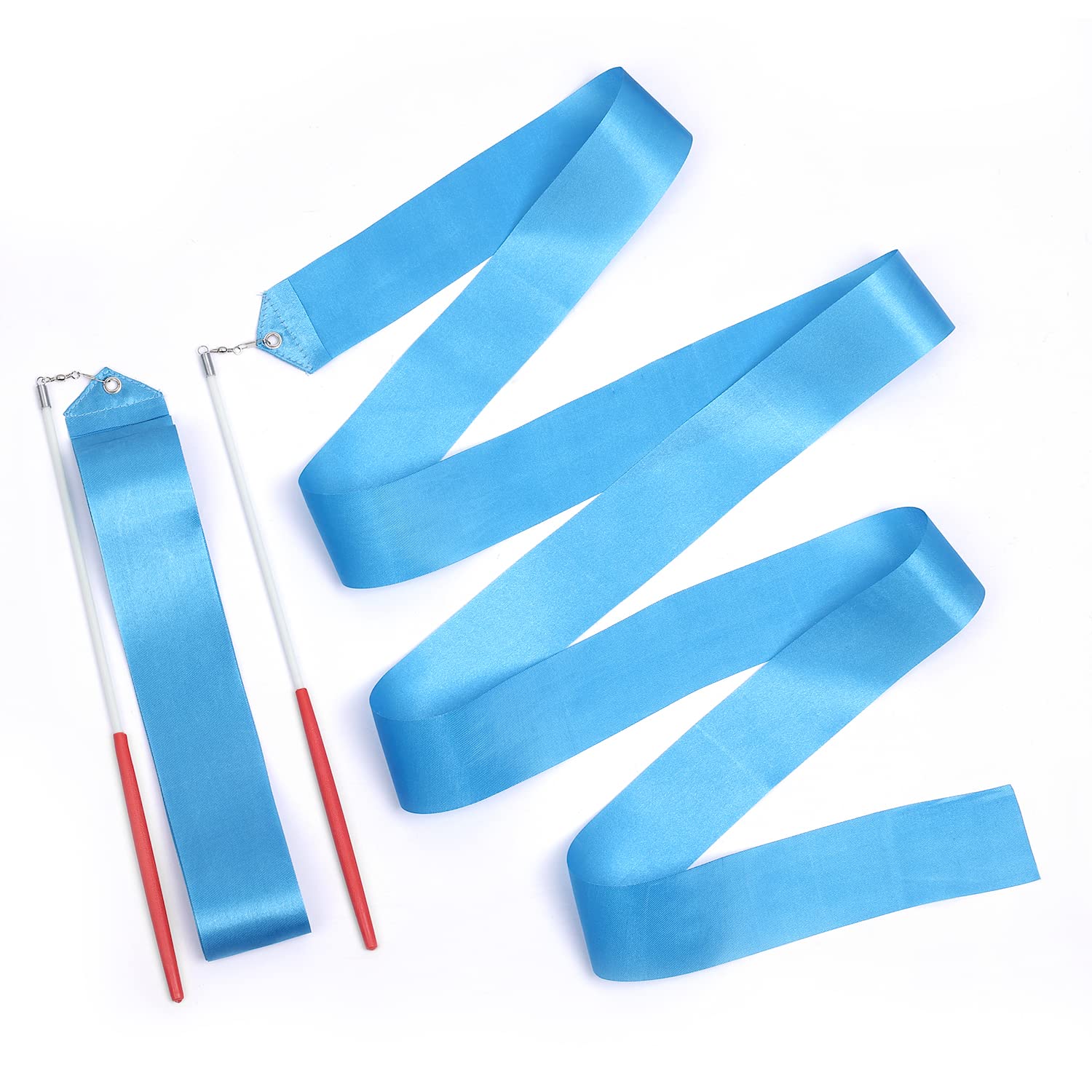 KINBOM 2pcs Dance Ribbons, 78.7 Inch Long Twirling Dancing Ribbon Gymnastics Ribbon Streamers for Kids Artistic Dancing Training Party, with Ribbon Dancer Wand (Sky Blue)