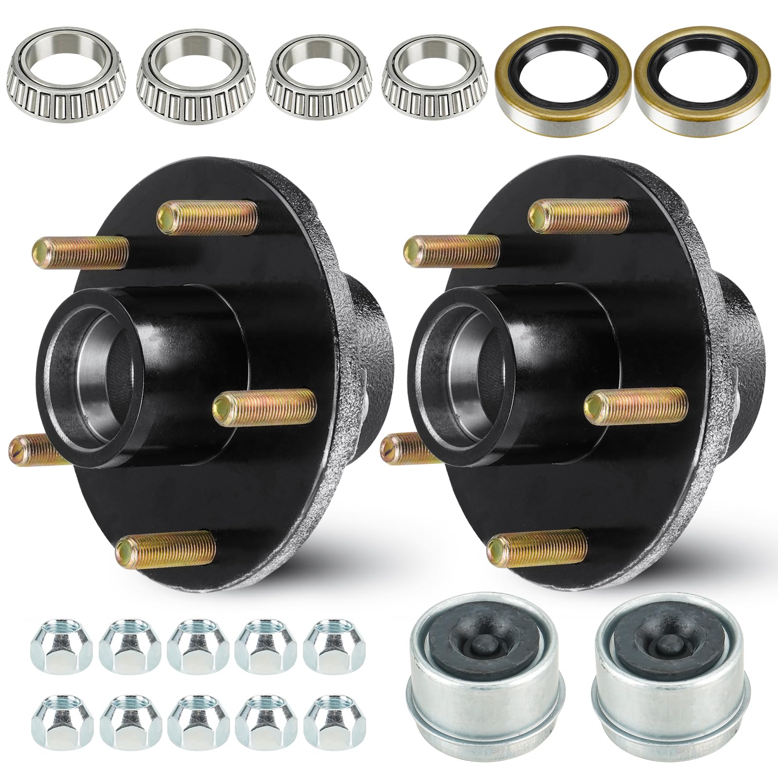 Photo 1 of ***MISSING PARTS***Trailer Wheel Idler Hub Kit, 5-Hole, 5" Bolt Circle Idler Hub for 3500 lb Axles, Suit 1-1/16" to 1-3/8" Spindle, Trailer Wheel Hub Assembly for Rvs and Trailer(Set-2, Only Fit Tapered Spindle)