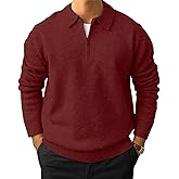 Men's Casual Knit Polo Sweater Classic Long Sleeve Thermal Basic Zip Collar Shirts