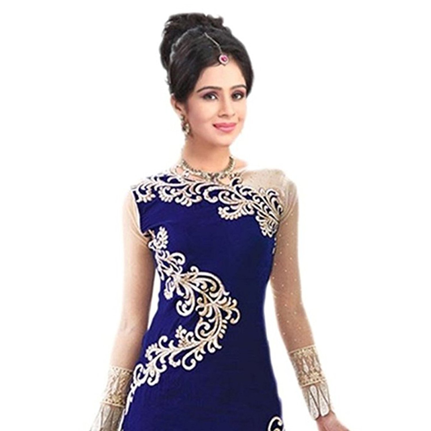 kuber enterprise women blue velvet lehenga choli (ku1075).