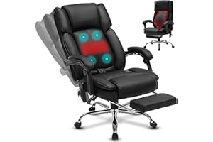 SLEEKJTRE Massage Office Chair with Footrest 4 Points Vibration Heat,Reclining Leather Desk Chair for Heavy People,Executive Big and Tall Chairs 500lbs,Adjustable Lumar Support Ergonomic Black