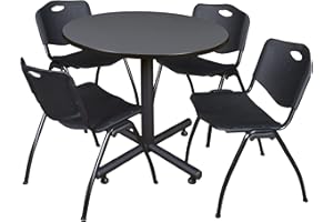 REGENCY SEATING Regency Kobe 36-Inch Round Breakroom Table, Grey, and 4 M Stack Chairs, Black