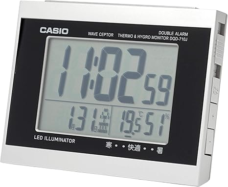 Amazon Co Jp Casio カシオ 目覚まし時計 電波 シルバー デジタル ダブルアラーム 温度 湿度 カレンダー 表示 Dqd 710j 8jf ホーム キッチン