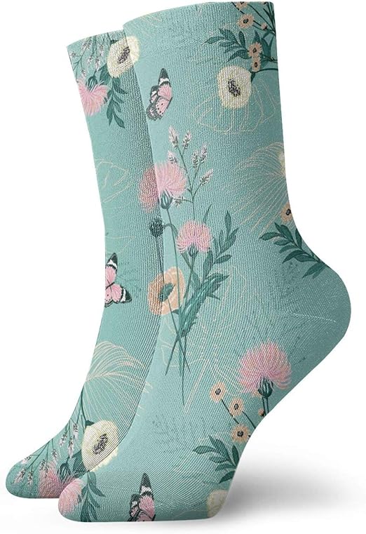 Dress Socks Women Garden Flower Mint Green Comfy Novelty Casual Cotton