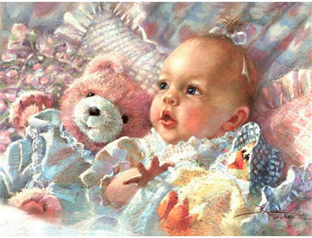 DIY 5D Diamond Painting by Number Kits, Baby and Bear Full Drill Crystal Rhinestone Diamond Embroidery Paintings Pictures Arts Craft for Home Wall Decor 40x30cm