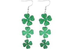 EFANFLO St Patricks Day Green Shamrock Clover Earrings for Women, Irish St. Patrick's Day Accessories Good Luck Hoop Dangle Glitter Earrings (Type 1)