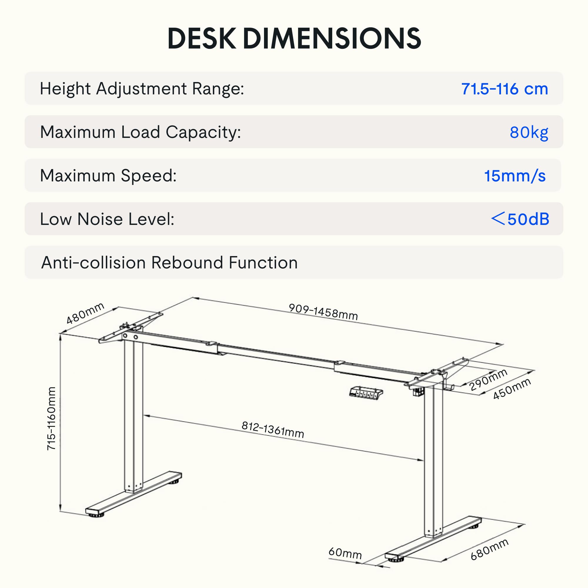 FlexiSpot Höhenverstellbarer Schreibtisch Gestell mit 2 Haken und Höhenmemory-Funktion & LED-Höhenanzeige, Elektrisch höhenverstellbare Tischbeine (Weiß) 7