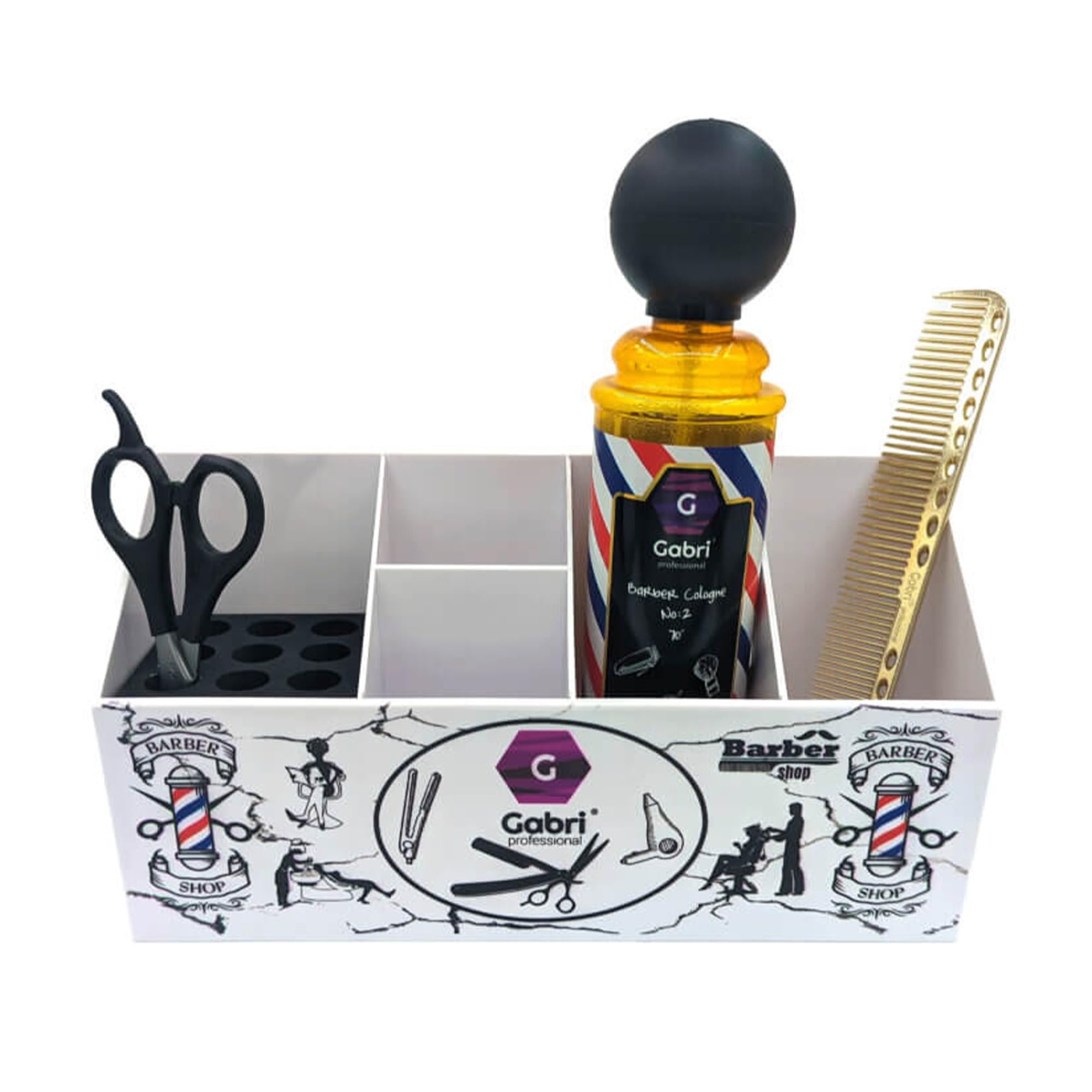 Gabri Hairdressing Scissors and Brush Holder, Salon Barber Shop Organizer, Hair Scissors Stand, Barber Tool Box, Professional Stylist Storage Rack (Wall Hanging White)