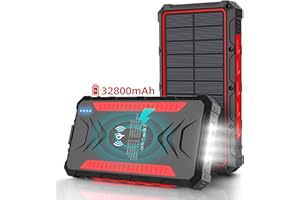 FEEKE Solar Power Bank 30000mAh, Solar Charger,Portable Charger, Outputs 5V/3A High-Speed & 2 Inputs Huge Capacity Phone Charger for Smartphones, IP66 Rating, Strong Light LED Flashlights