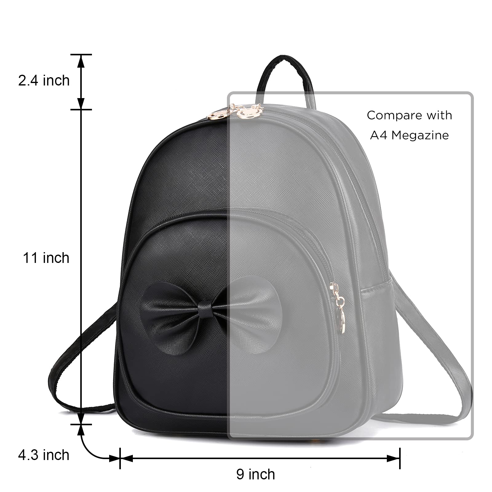 I IHAYNER Girls Bowknot Cute Leather Backpack Mini Backpack Purse for Women (Black)