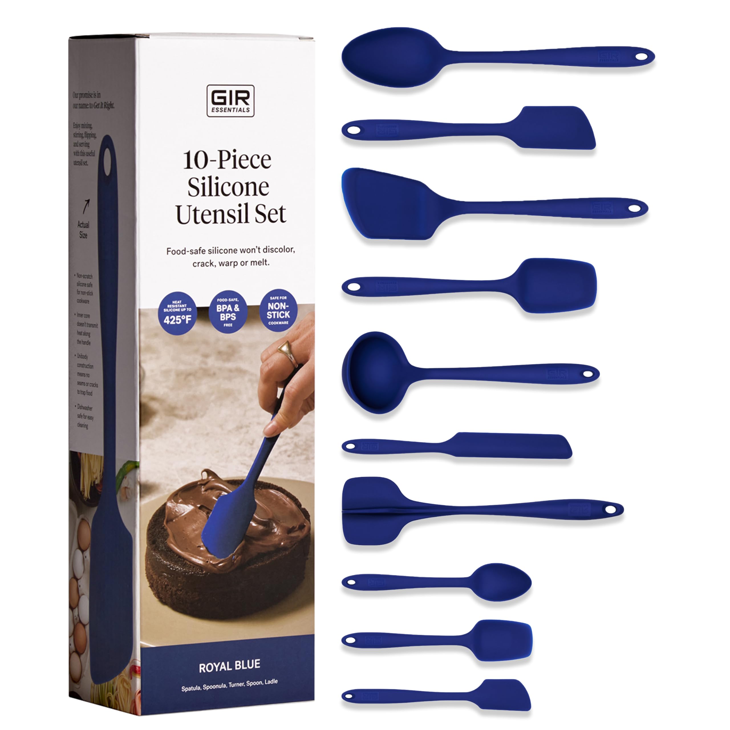 Photo 1 of ***DIRTY*** GIR: Get It Right 10-Piece Silicone Essentials Kitchen utensils set - Ladle, Spatula, Flip, Spoon & Spoonula - Non toxic cooking utensils for Nonstick Cookware, Cooking and Baking - Royal Blue