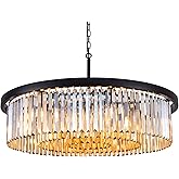 Wellmet Crystal Chandeliers for Dining Room,3 Tiers Black Farmhouse Chandelier for Bedrooms,9 Lights Modern Light Fixture for