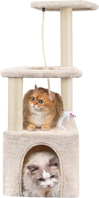HOMIDEC Cat Scratching Post 90cm Cat Tree Beige Multi-Level Indoor