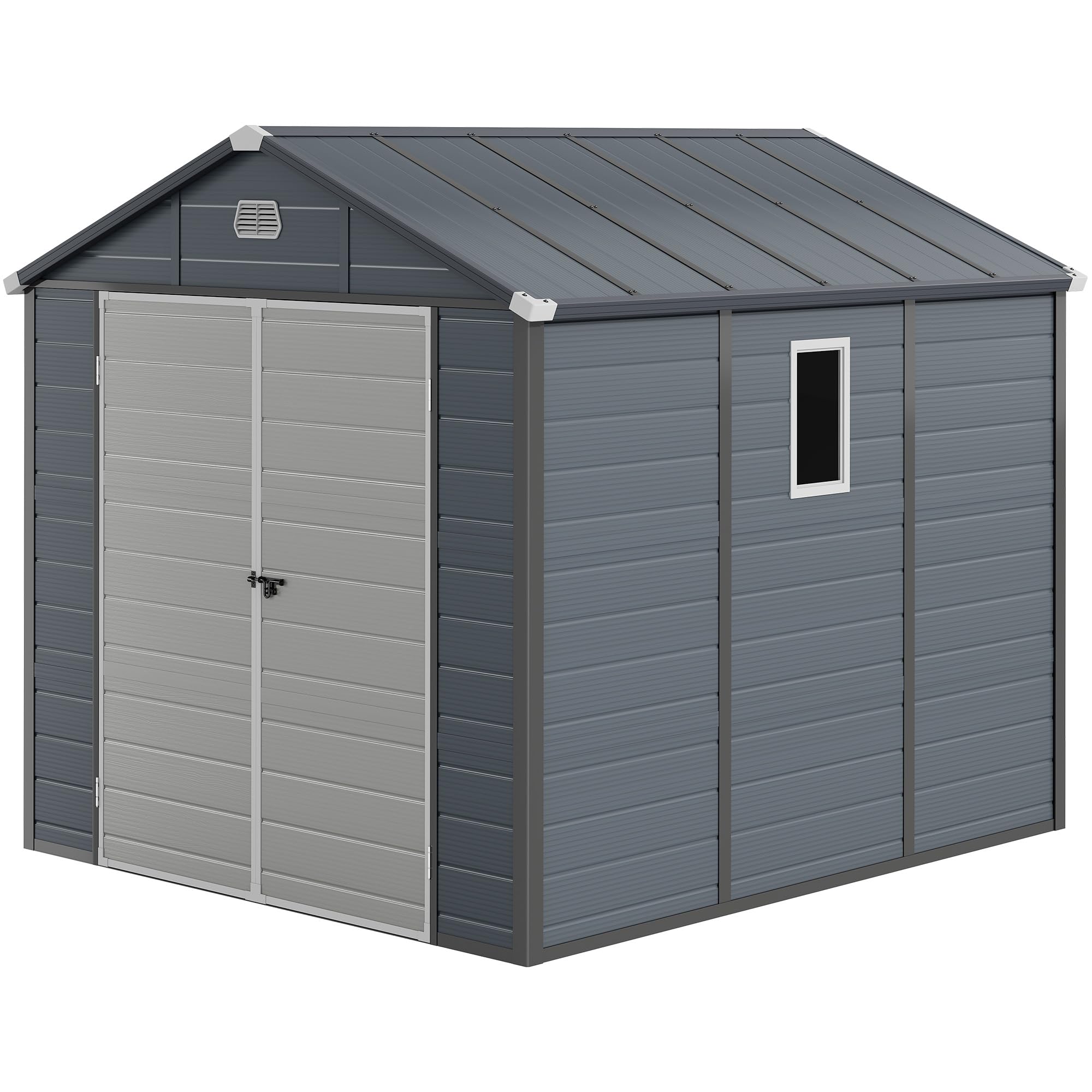 Photo 1 of **** PARTIAL SET Box 1/4*** DWVO 8x9FT Outdoor Storage Shed w/o Floor, All-Weather Plastic Shed with Lockable Doors, Window & Vents, Plastic Tool Shed for Backyard, Patio, Poolside, Lawn, Gray