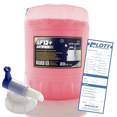 MANNOL 20L Frostschutz Longlife Kühlerfrostschutz Kühlmittel Fertiggemisch rot AF12+ bis - 40°C + Auslaufhahn