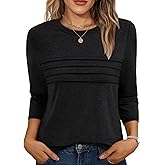 AUTOMET Women's 3/4 Length Sleeve Tops Crew Neck Casual Tunics Dressy Pleated T Shirts Summer Blouses 2026