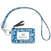 MNGARISTA Zip ID Case with Lanyard, Fashion Wallet, Blue Floral