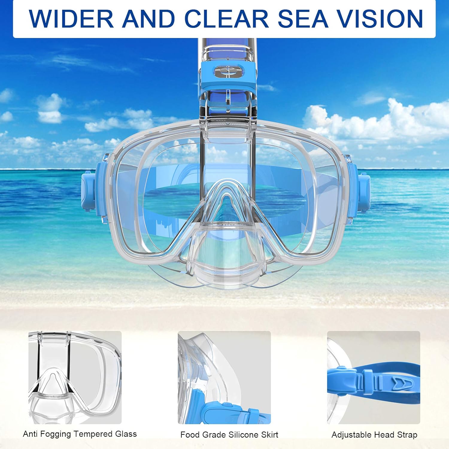 Bairuifu Snorkel Mask, 180 Degree Panoramic Anti-Fog Anti-Leak Scuba Diving Mask with Camera Mount ，Snorkeling Gear for Adults(White) : Sports & Outdoors