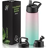 SIPX™ 25 oz Insulated Water Bottle with 3 Lids – Leakproof Stainless Steel, Triple Insulated – Cold 24 Hours/Hot 12 Hours – Durable Bottle for School, Gym, Travel – Gradient Mint Pink