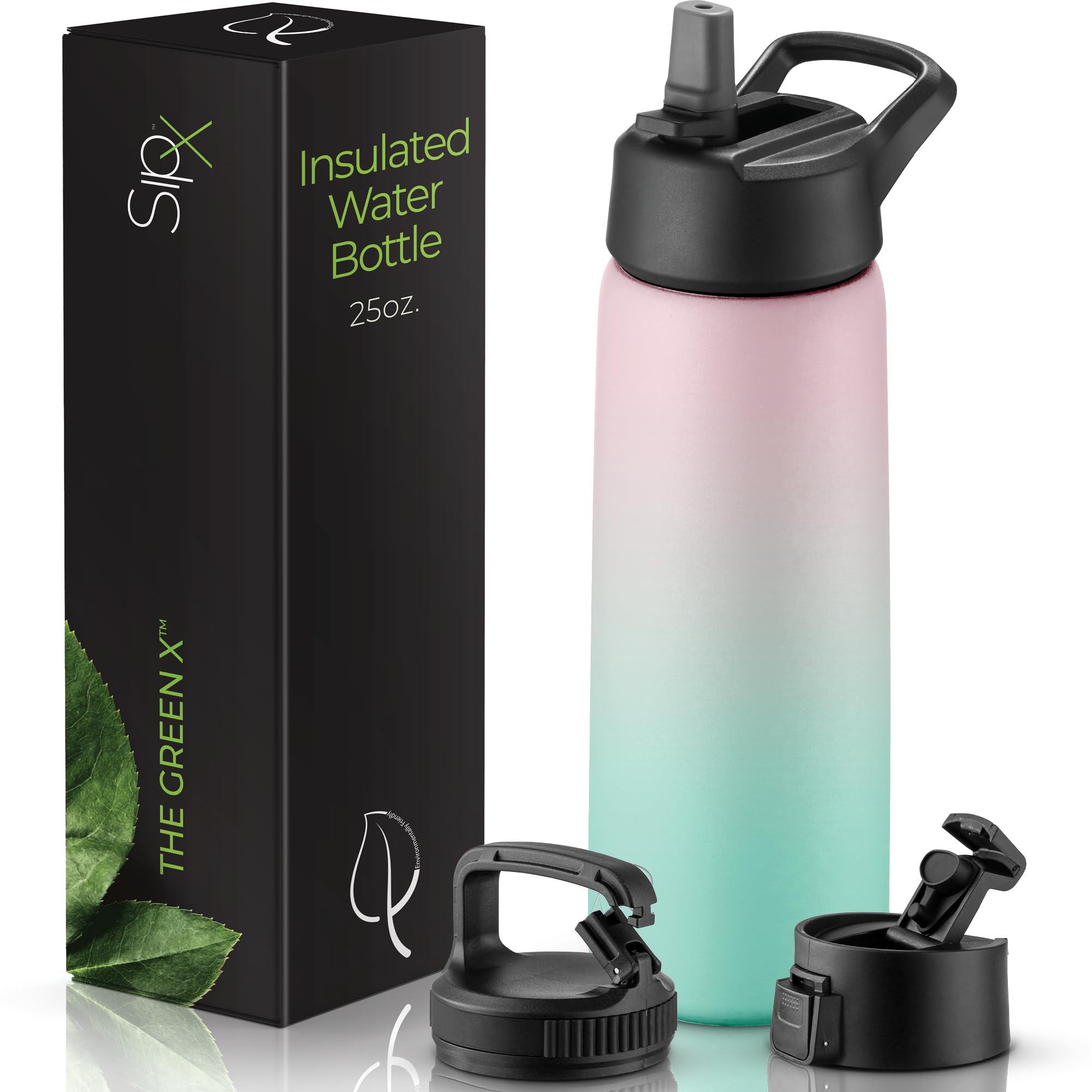 Photo 1 of ***2 LIDS*** SIPX™ 25 oz Insulated Water Bottle with 3 Lids – Leakproof Stainless Steel, Triple Insulated – Cold 24 Hours/Hot 12 Hours – Durable Bottle for School, Gym, Travel – Gradient Mint Pink