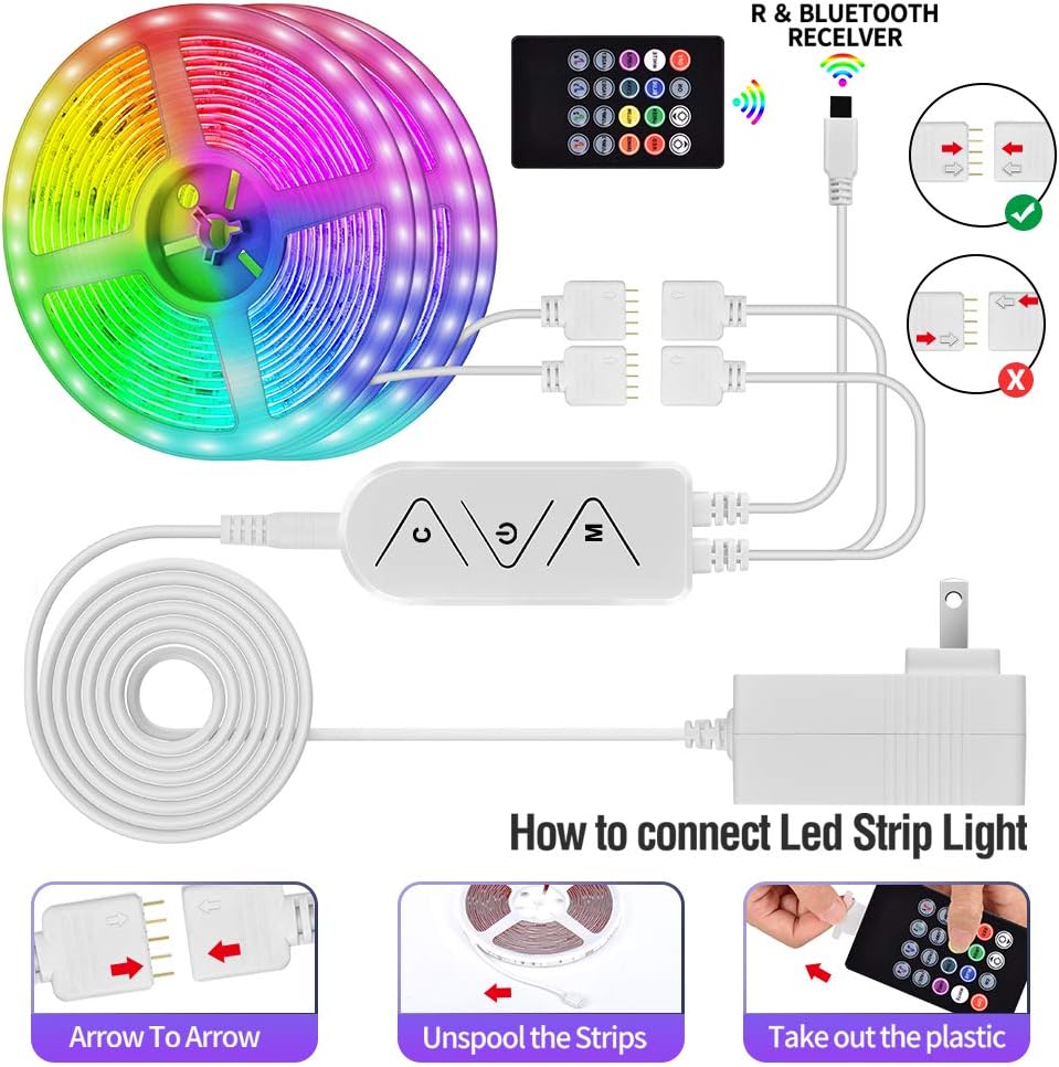 Led Strip Lights,60ft Led Light Strip Music Sync Color Changing RGB Led Strip Built-in Mic,Bluetooth App Control LED Tape Lights with Remote,5050 RGB Rope Light Strips (APP+Remote+Mic+3 Button): Home & Kitchen