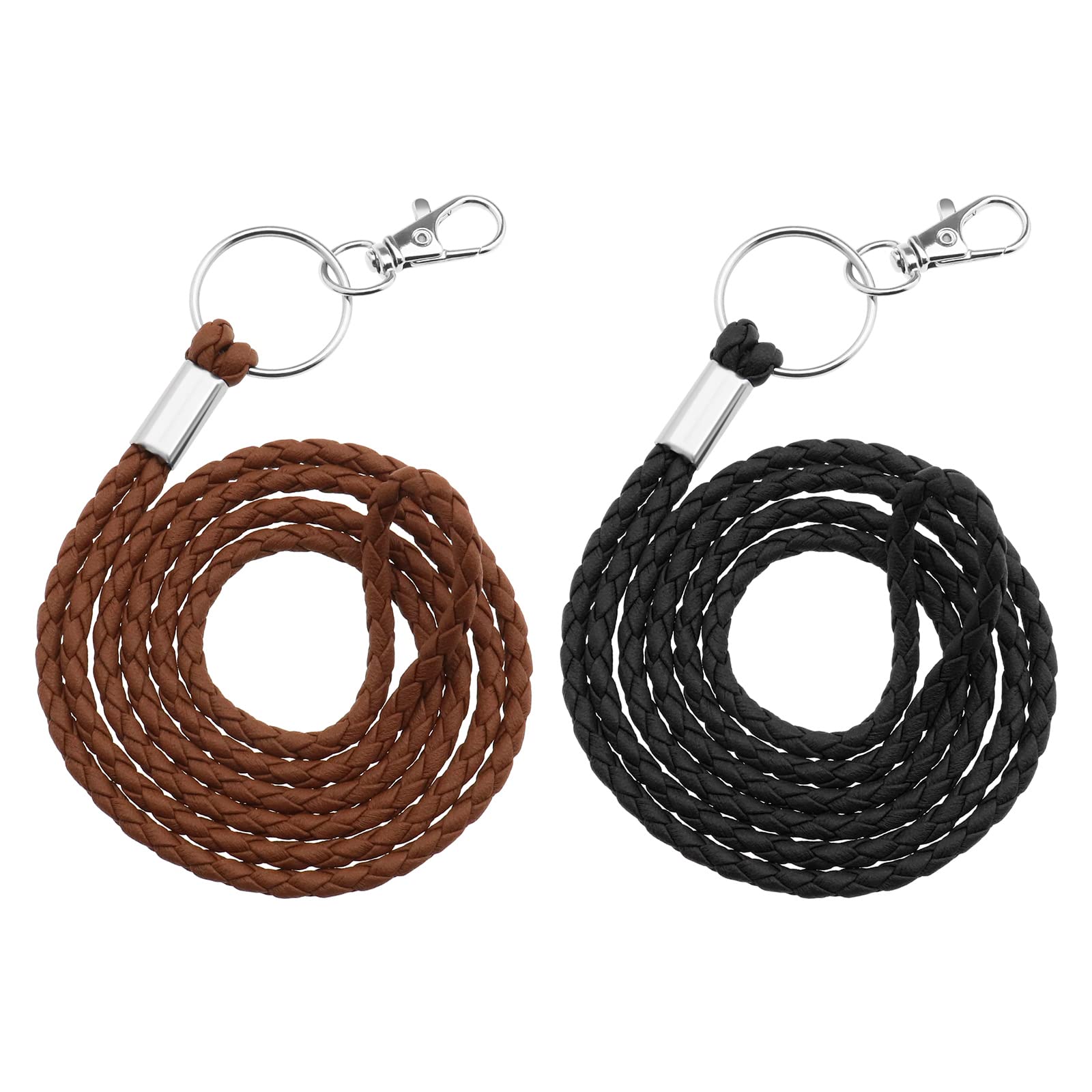 2PCS PU Leather Braided Lanyard Neck Strap Retainer with Key Ring and Swivel Lobster Claw Clasp for Keys Wallet ID Card Name Badge Mobile Phone 1PCS Black & 1PCS Brown